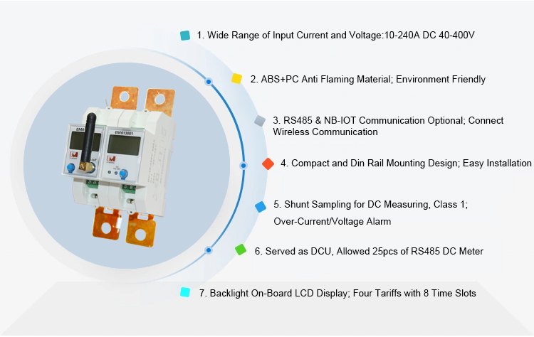 EM613001 Mini Din Rail Mounting RS485 Bidirectional DC Energy Meter for Energy Storage System