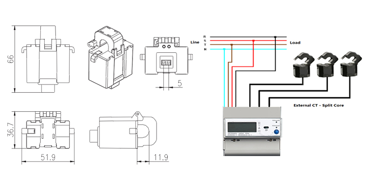 D129072 High Accuracy 100A/5A Mini M-bus CT Split Core Current Sensor for EV Charging Station