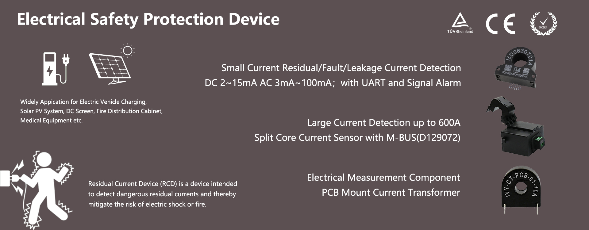 Electrical Safety, Residual Current Device, Leakage Current Sensor, M-BUS CT, PCB CT