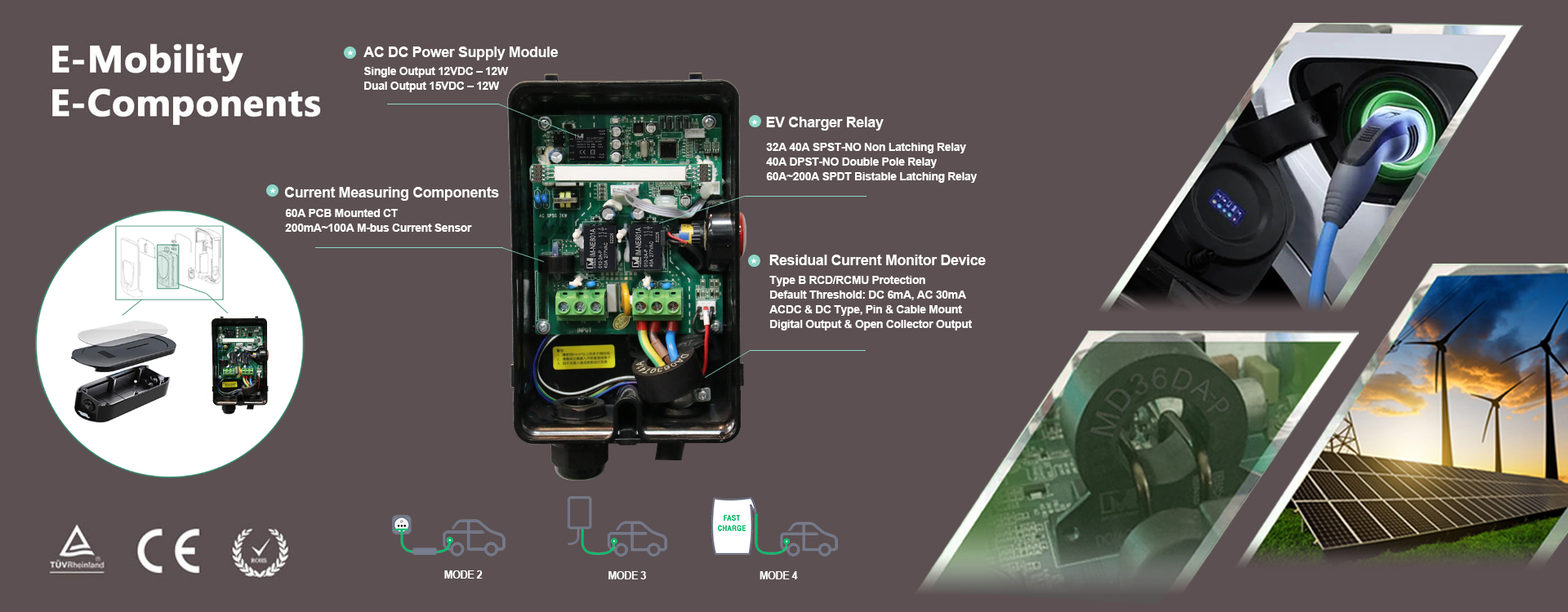 EV Charging Components, Residual Current Sensor, EV Relay, CT, AC DC Power Module