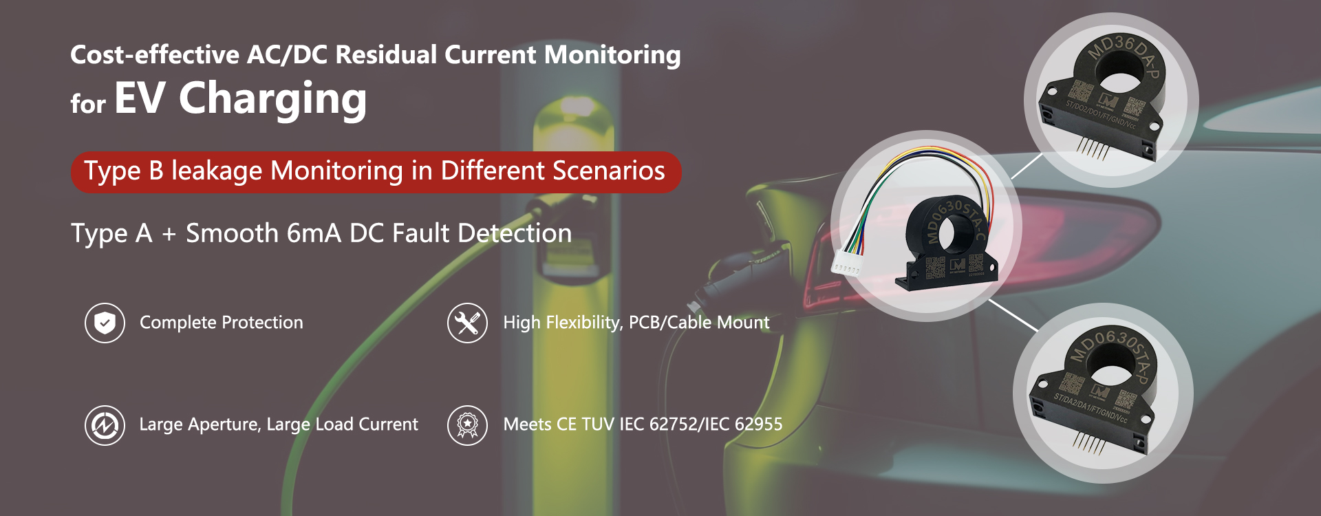 RCD AC 30mA DC 6mA, Leakage Current Sensor, Residual Current Monitoring, Type B RCD