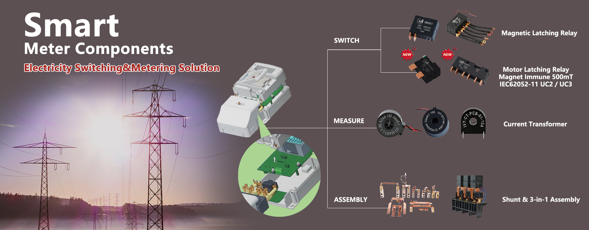 Smart Meter Relay, Magnetic Latching Relay, Bistable Relay, CT, Current Transformer, Shunt, Assembly