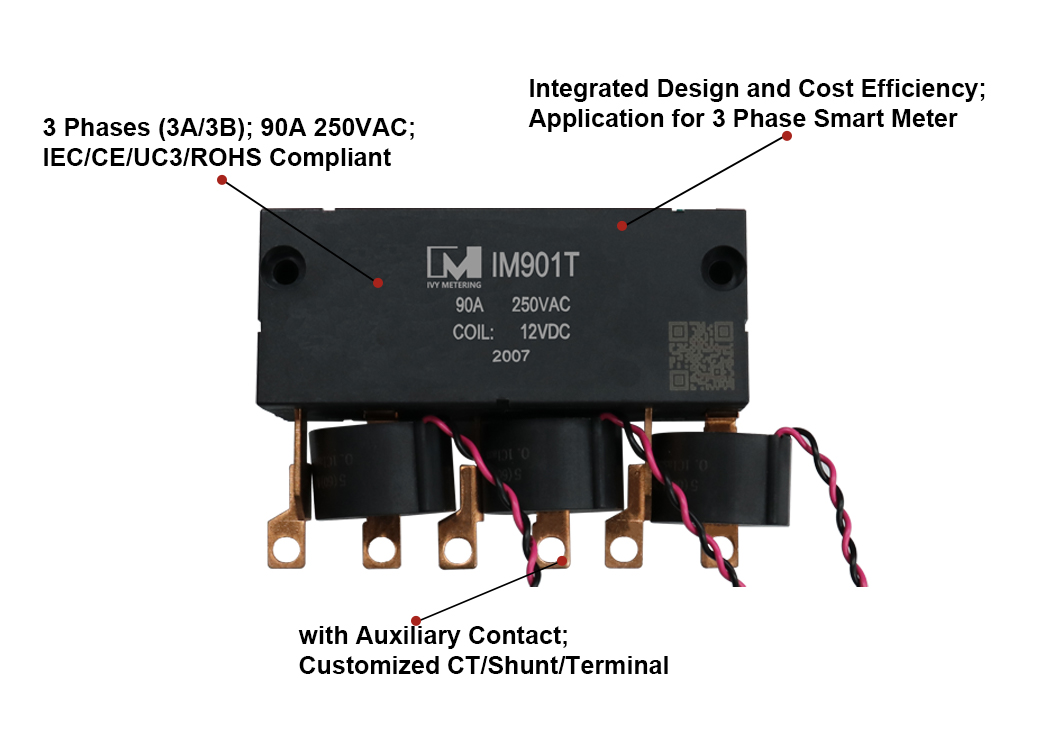 IM901T UC3 RoHs 90A 250VAC 3 Phase Latching Relay Switch with CT/Shunt/Terminal