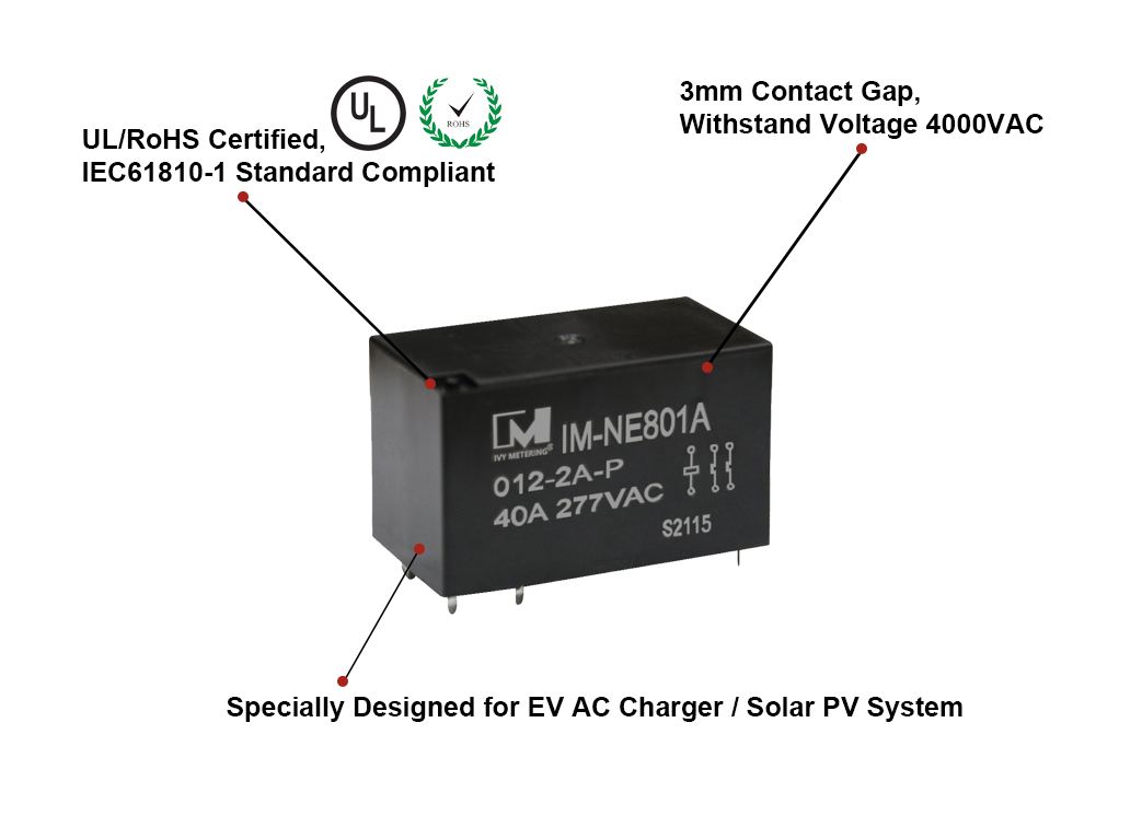 IM-NE801 UL 40A 24VDC Normally Open PCB Double Poles Power Relay for Photovoltaic System