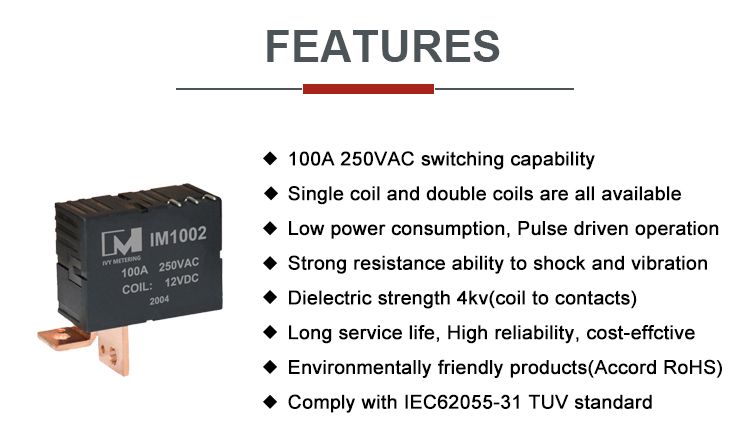 IM1002 Cost-effective 100A 250V Coil 12VDC Single Phase Latch Relays for Smart Meter