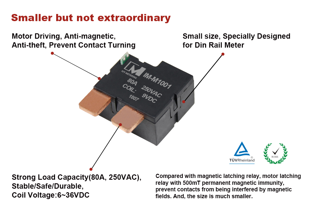 IM-M1001 Anti-magnetic 80A 250VAC Coil 24VDC Small Motor Electrical Latching Relay for Smart Meter