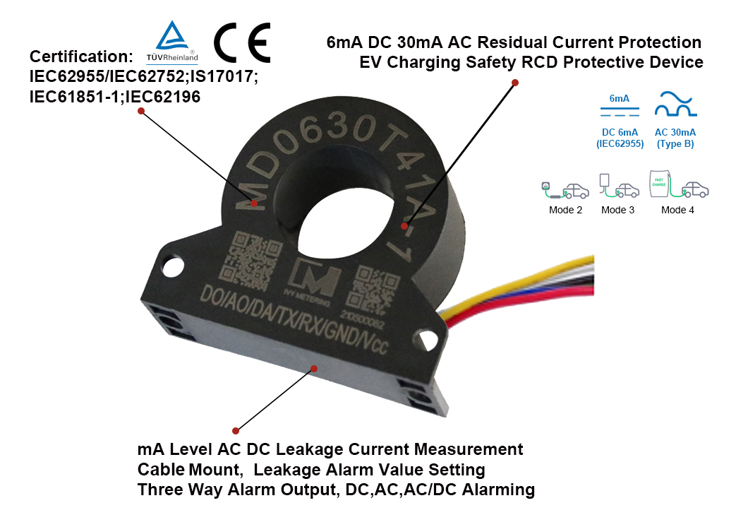 MD0630T41A-1 IEC62752 EVSE Solutions Type B RCM 30mA AC 6mA DC Residual Current Monitoring Device