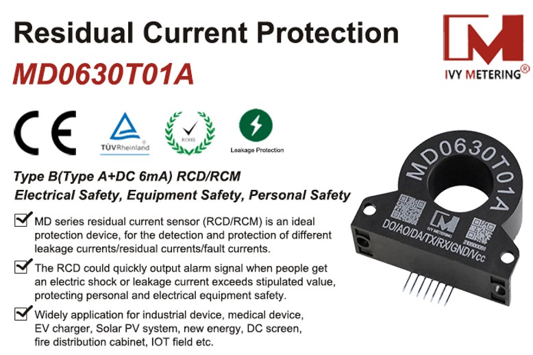 MD0630T01A Mode 3 AC DC Protection Leakage Sensor RCD Modules for 3phase 22KW Wallbox Charger