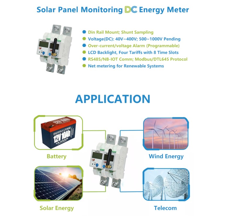 EM613001 300VDC Solar Panel Power Monitoring 1P RS485 Shunt Smart DC Energy Meter for PV Inverter