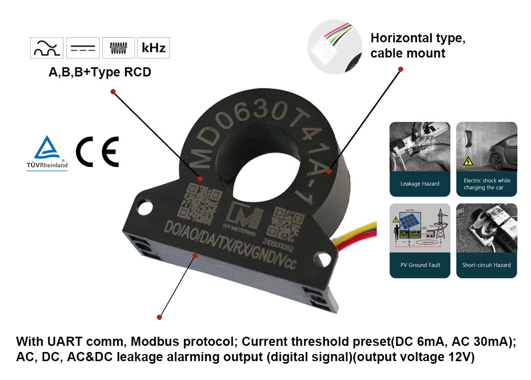 MD0630T41A-1 IEC62752 Type B Leakage Protection 6mA DC 30mA AC RCM Residual Current Monitoring Device