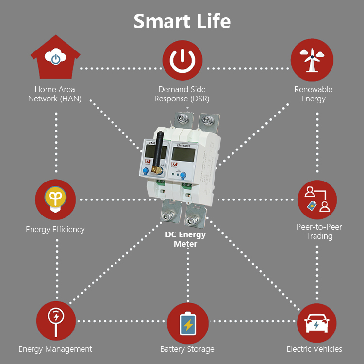 EM613001 Multi-tariff 200A 200V Shunt Din Rail RS485 DC Smart Meter Solar Energy for PV Inverter