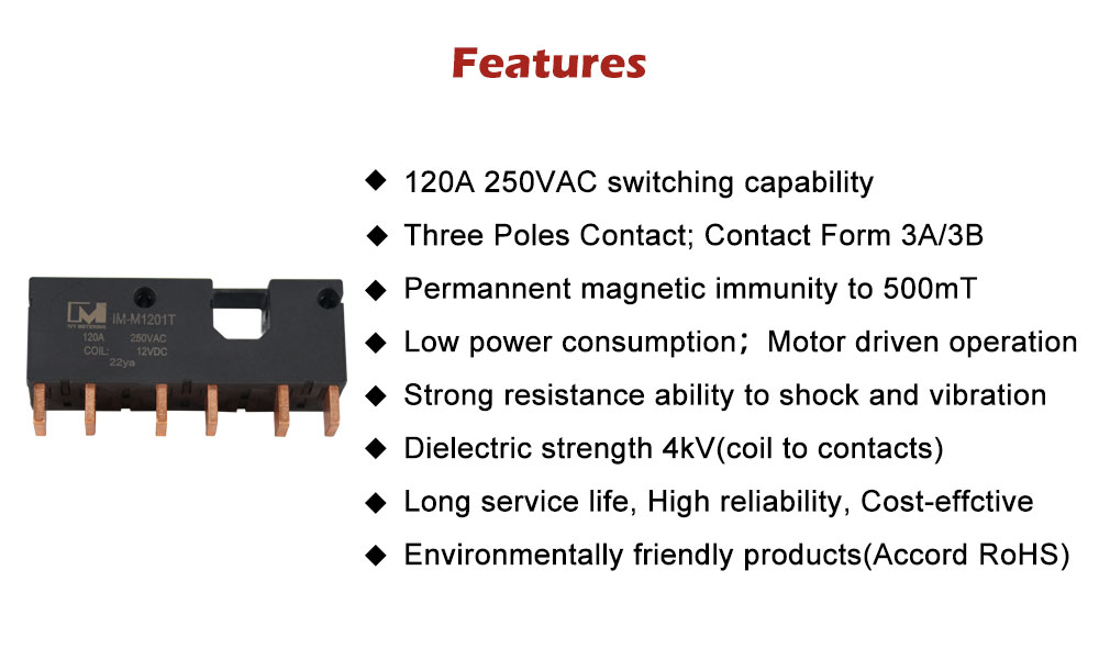 IM-M1201T Anti-Magnetic 500mT 120A 250VAC 12VDC 3 Pole Miniature Latching Relay for Three Phase Meter