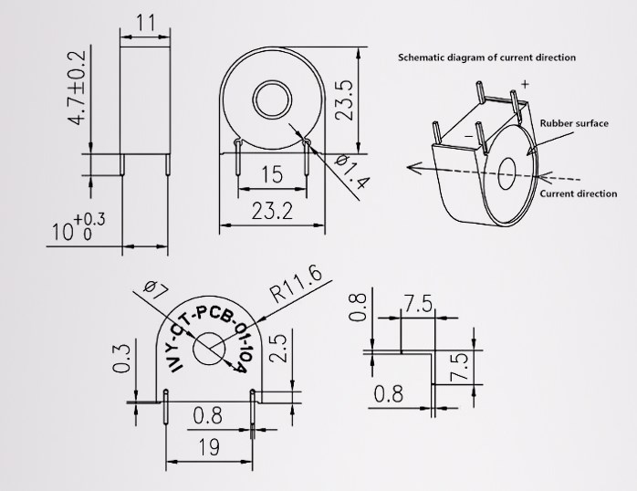 IVY-CT-PCB-01-10A Vertical 40A 50A 0.1 Class 50/60Hz Mini AC Sensor PCB Current Transformer for EV Charger