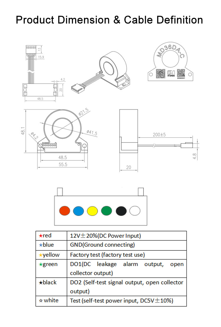 MD36DA-C IEC62955 RDC-MD Residual Direct Current Monitoring Device Sensor RCD Module for AC Charger