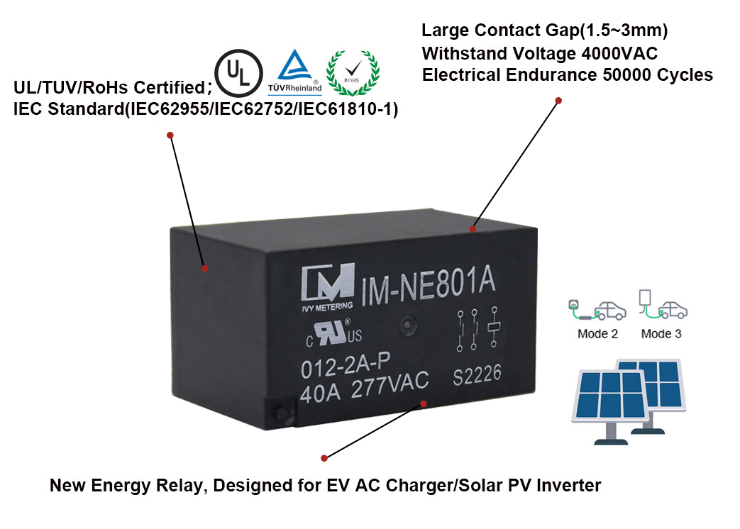 IM-NE801A IEC 61851-1 IEC 62955 32A 40A 250V Micro PCB Relays for 22kW Mode 3 EV Charger