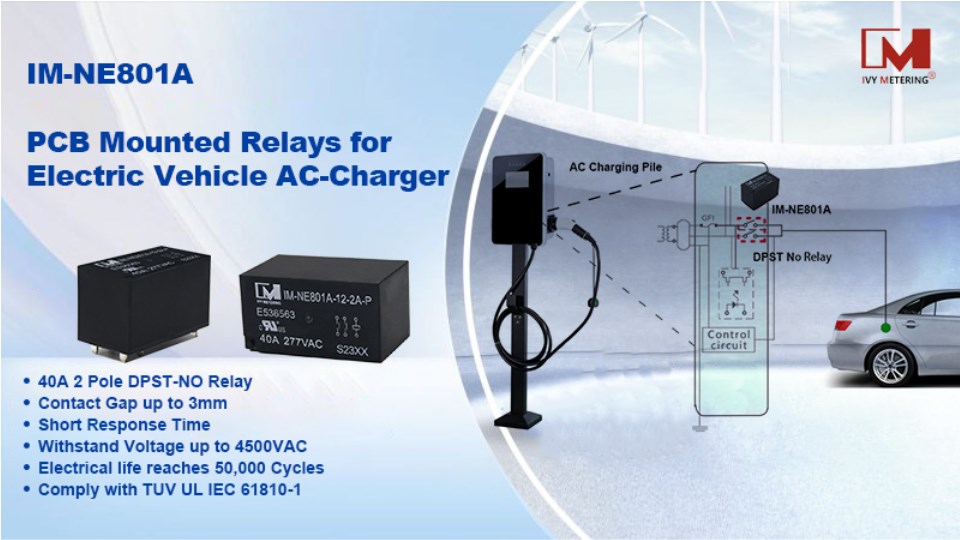 IM-NE801A TUV 3mm Contact Gap Double Pole Normally Open 40A IEC62955 EV Charger Monostable Relay