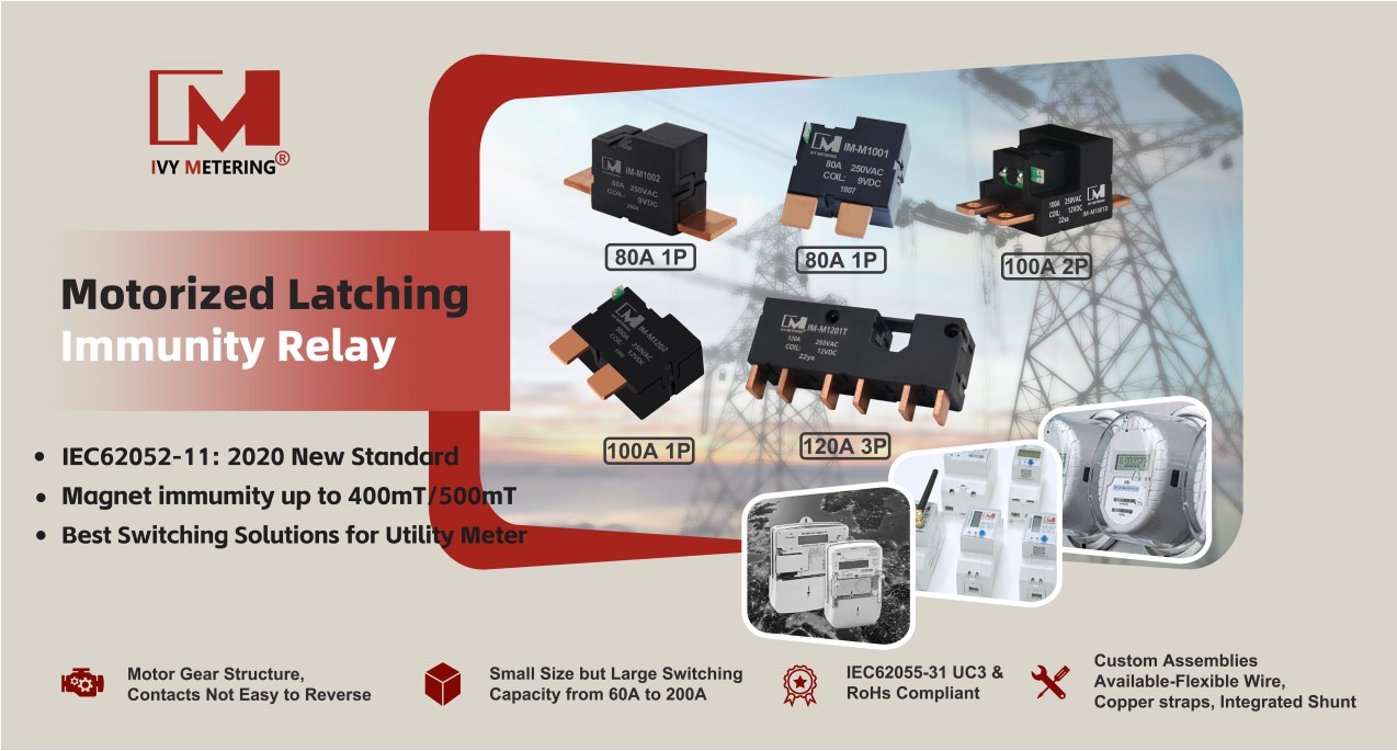 IM-M1201T UC3 IEC62052-11 120A 250VAC 12V Magnetic Immunity 400mT 500mT 3 Phase Motor Latching Relay