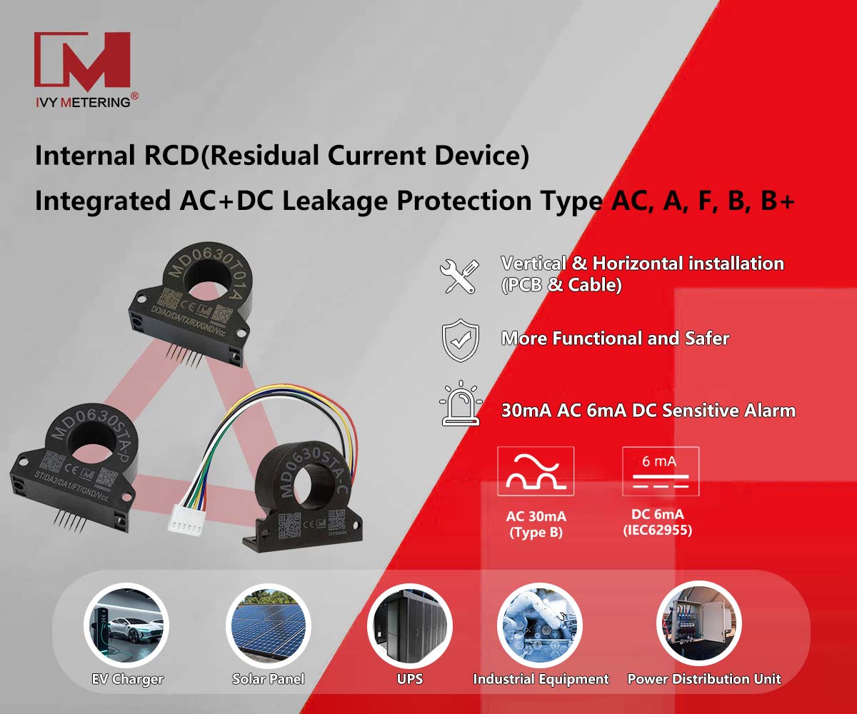 MD0630STA-C IEC62955 UL2231 Integrated RCD Sensor Cable Mount RDC-DD DC 6mA Leakage Detection Device