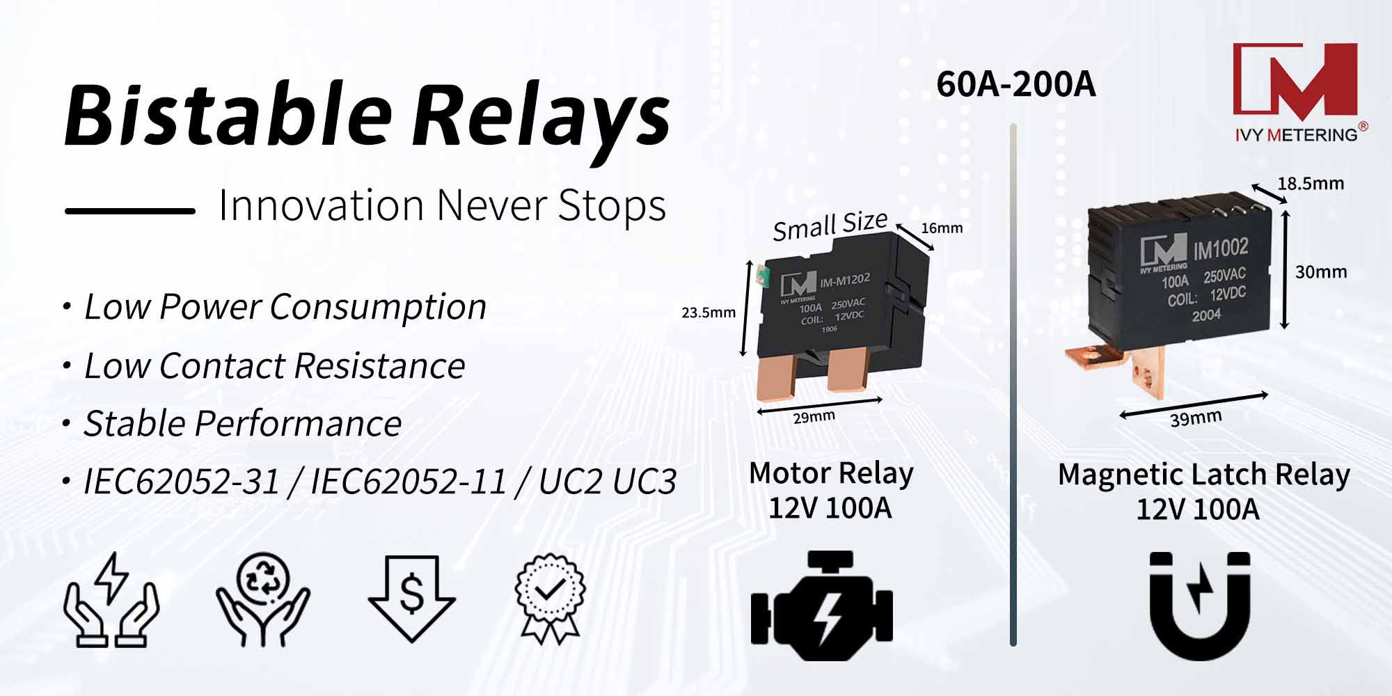 IM1002 China Relay Manufacture 100A Single Coil 12VDC High Power AC Latching Relays
