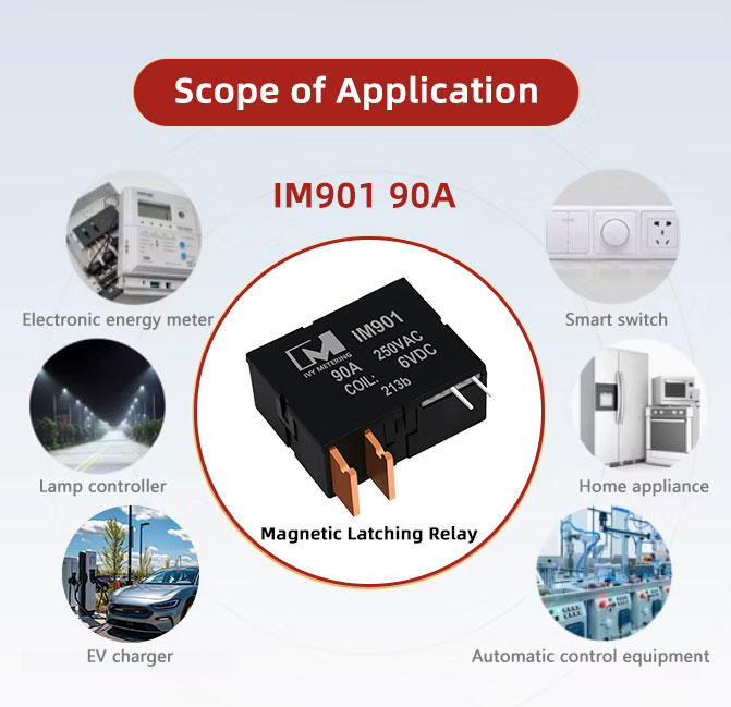 IM901 90A 250VAC Single Dual Coil 5VDC 6VDC 12VDC Bistable Magnetic Latching Relay Switch