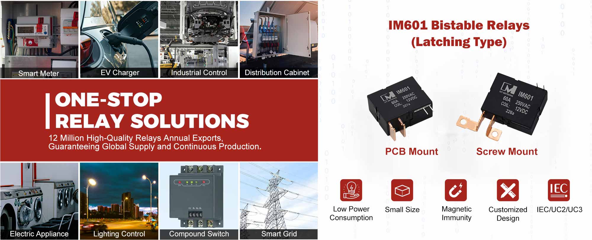 IM601 60A 250VAC Single Coil 6V 12V PCB Mount SPST Latching Bistable Relay with Copper Leads