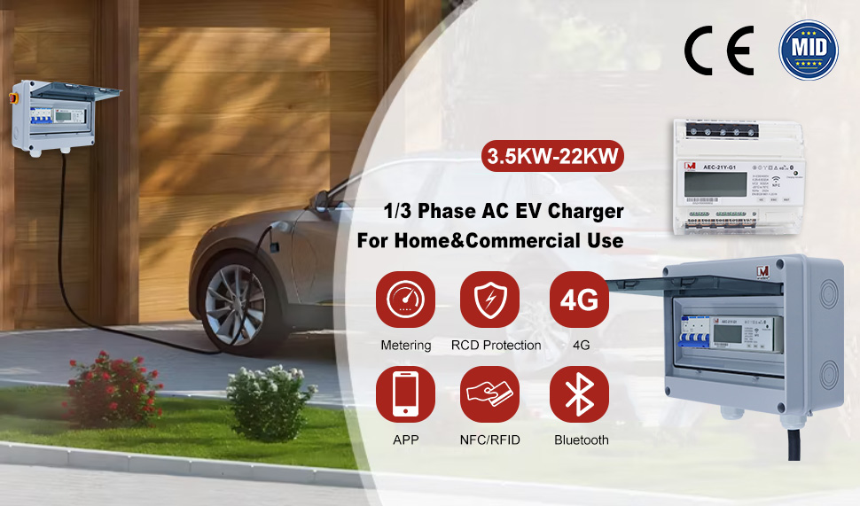 EV AC Charging Station 32A 22kW Type 2 4G OCPP Built-in Meter Relay RCMU