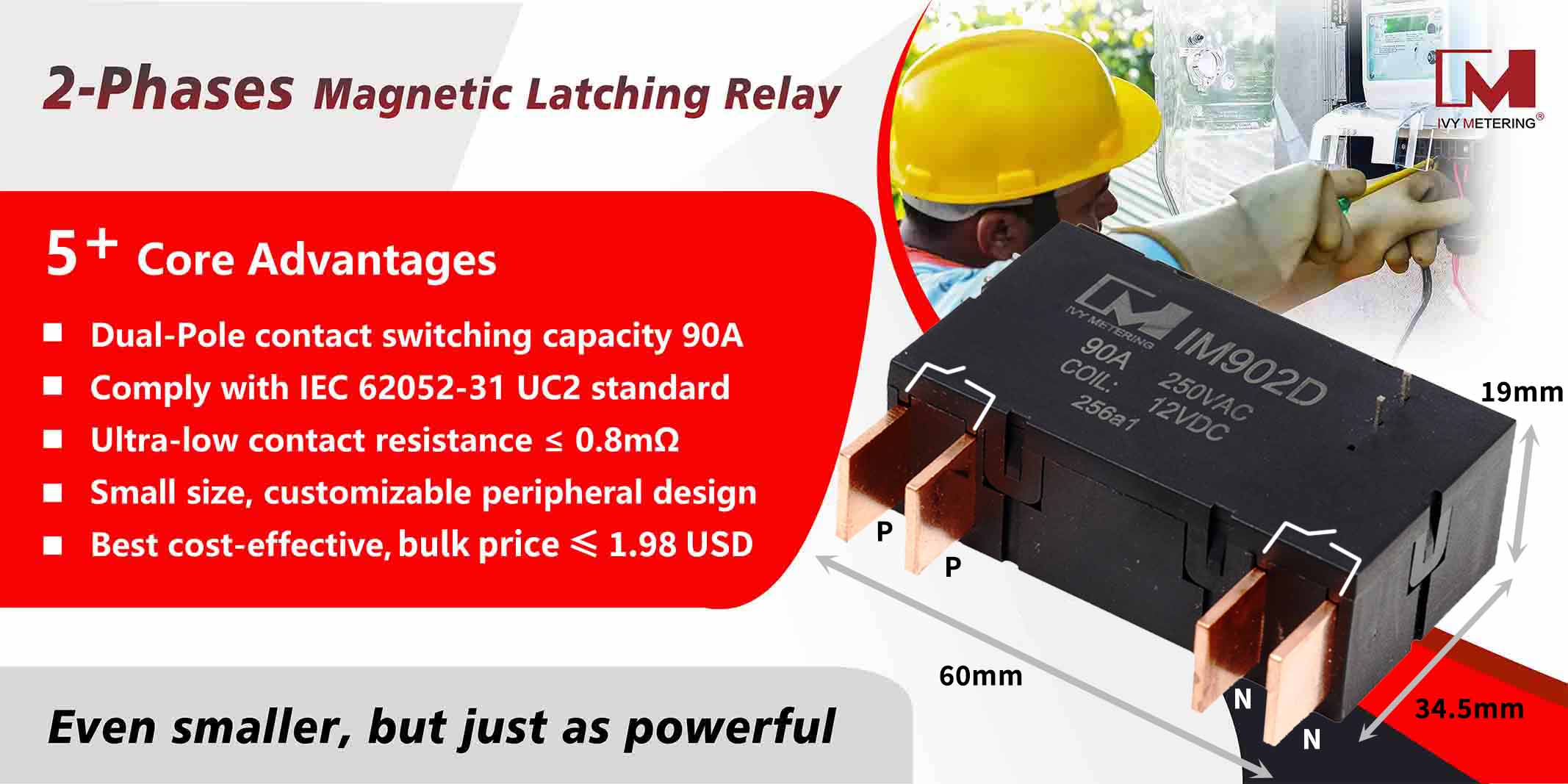 IM902D 2 Pole Relay DPDT Latching Type with Assembled CT Shunt for Prepaid Smart Meter
