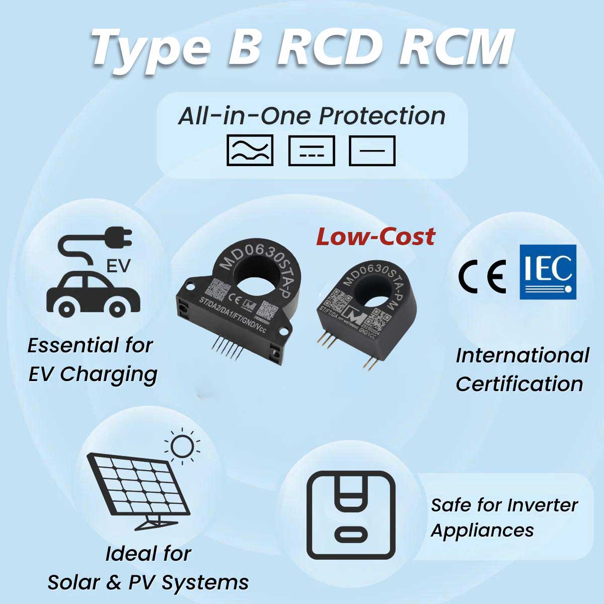 Low-cost Type A RCD 30mA AC Leakage Sensing Current Transformer for EV Charging