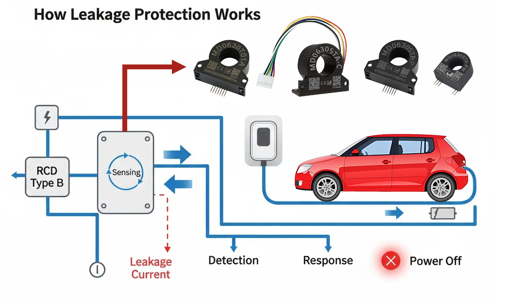 MD0630T41A-1 IEC62955 EV RCD Protection 6mA DC 30mA AC RCM Residual Current Monitoring Device with Cable