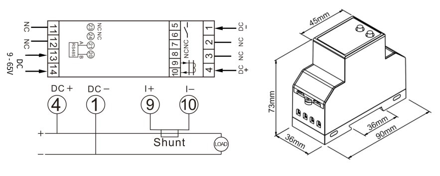 EM619002 150A 48V 60V Solar Bi directional Meter RS485 DC Voltage Energy Monitor for Battery System EM619002 150A 48V 60V Solar Bi directional Meter RS485 DC Voltage Energy Monitor for Battery System