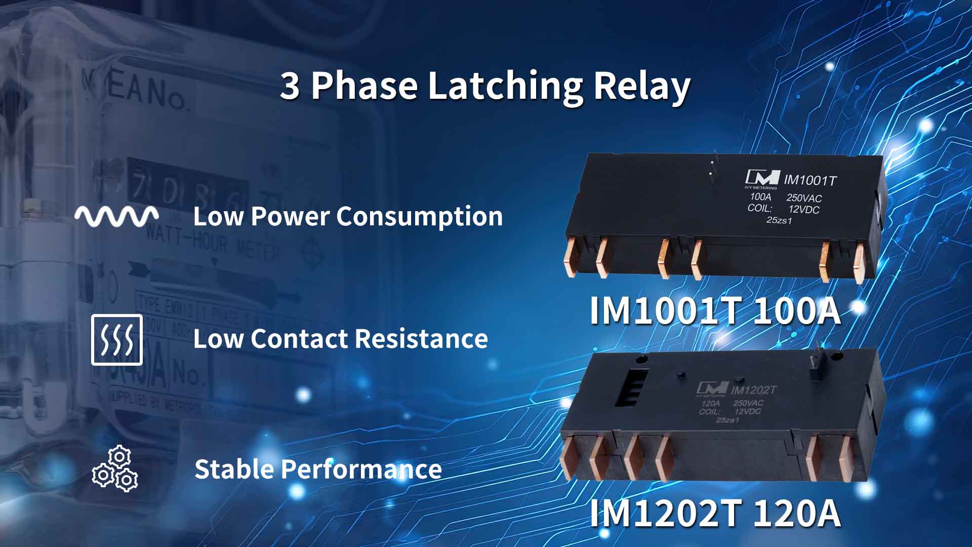 IM1001T Metering Control 100A 3 Phase Pulse Latching Relay with Auxiliary Contact for Electrical Panel