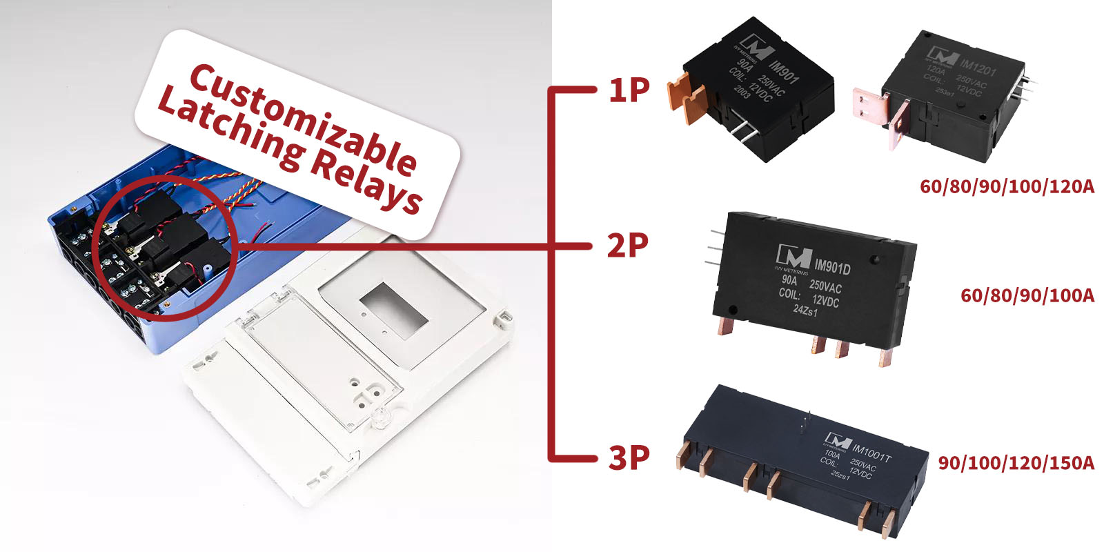 IM901 Meter Components UC3 90A 250VAC Coil 12VDC Single Pole Normally Open Magnetic Latching Relay