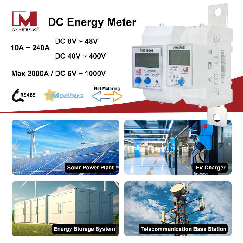 EM613001 Din Rail 200A 40-400VDC Data Logger RS485 Solar DC Shunt Energy Meter for Base Station