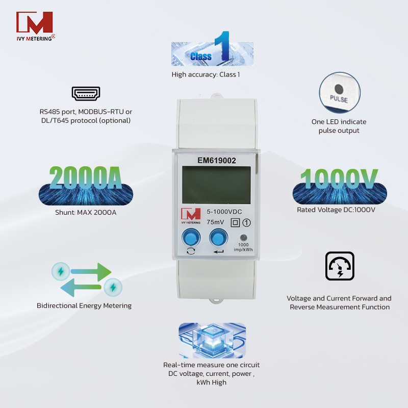 EM619002 MID 100A 500V Solar PV String Data Logger Net Metering RS485 DC Power Meter