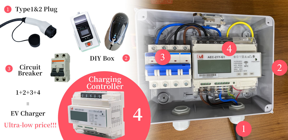 AEC-21Y-G1 OEM 1/3 Phase 32A 22kW AC EV Charger Unit Charging Controller with PWM NFC