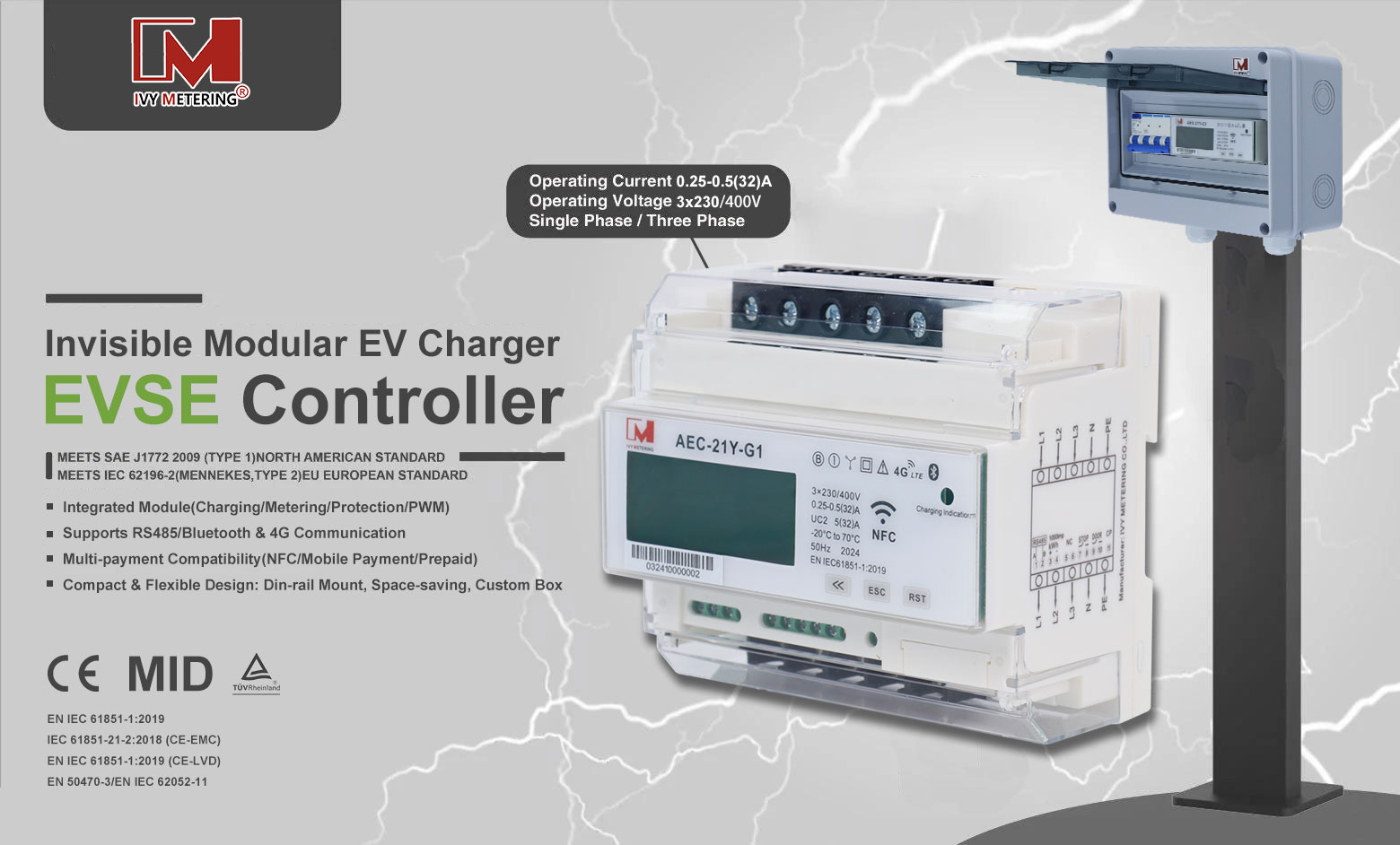 Hidden Electric Vehicle Charger Modular RS485 Charging Controller with PEN Fault Protection