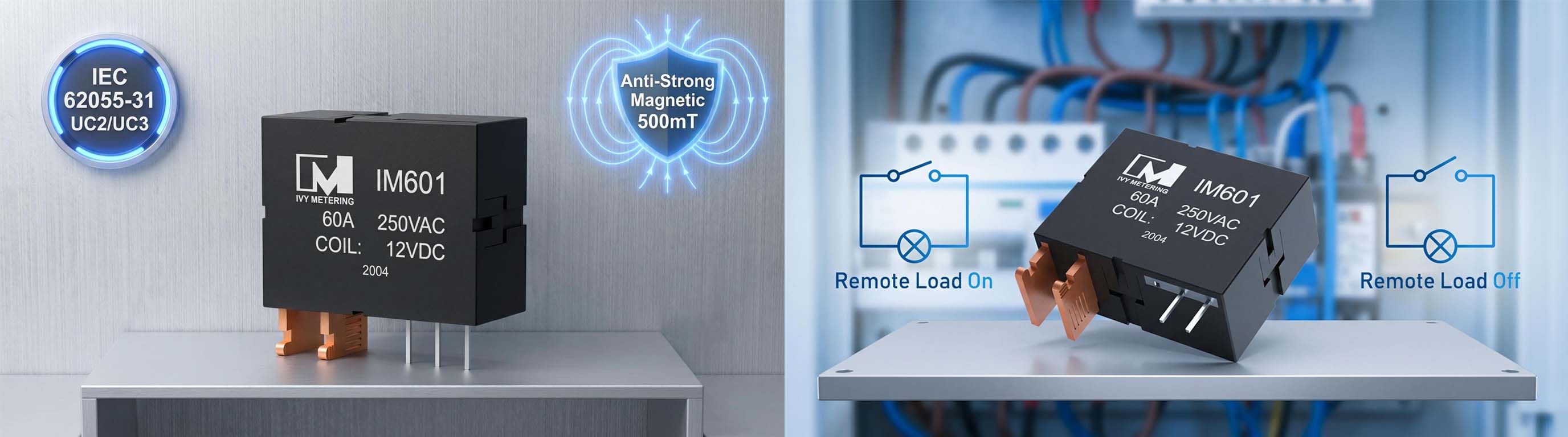 IM601 60A 250VAC Single Coil 5VDC SPST Latch Relay with Customized Copper Leads IM601 60A 250VAC Single Coil 5VDC SPST Latch Relay with Customized Copper Leads
