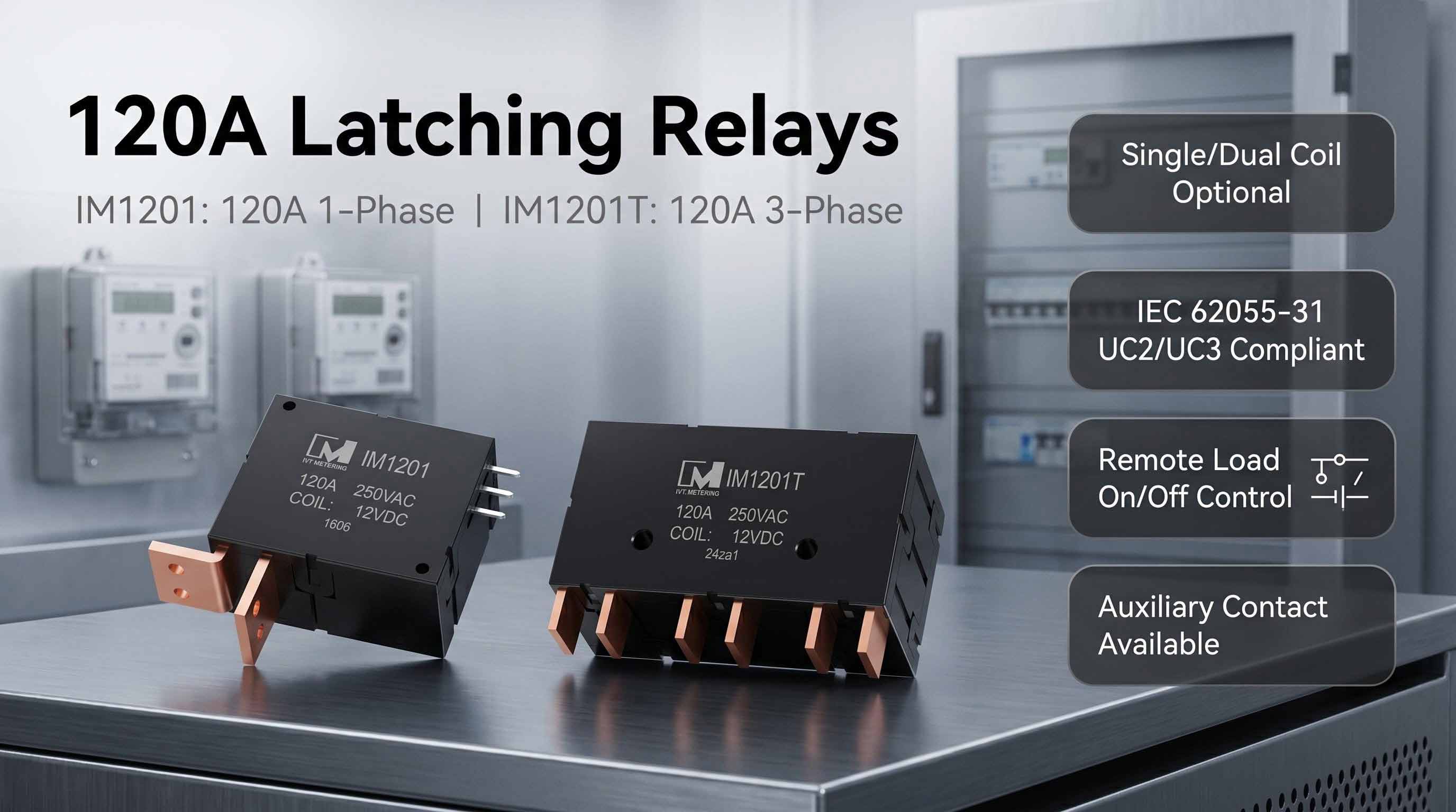 IM1201T Customized 120A 250VAC 3PST NO 12VDC 3 Phase Power Latching Relay for Control Panel