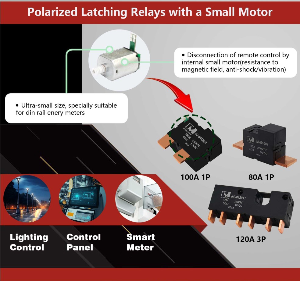 IM-M1202 IEC62055-31 UC3 Smart Meter 100A 250VAC Coil 12VDC Motor Driven Bistable Latching Relay IM-M1202 IEC62055-31 UC3 Smart Meter 100A 250VAC Coil 12VDC Motor Driven Bistable Latching Relay