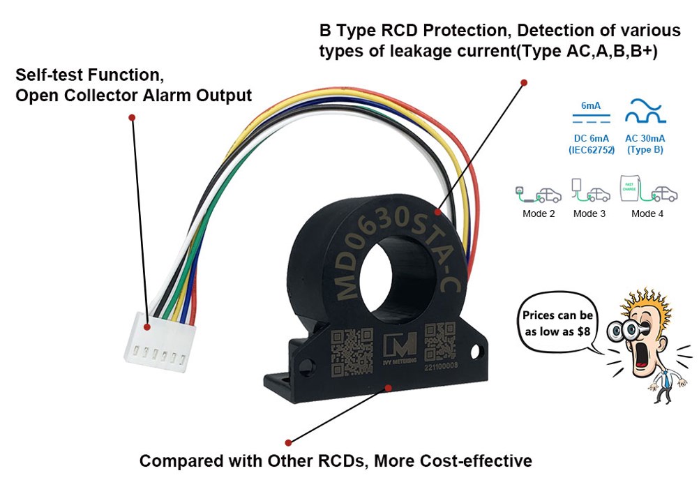 MD0630STA-C IEC62752 IEC62955 30mA AC 6mA DC Type B Leakage Protection EV RCD for AC Charger Project MD0630STA-C IEC62752 IEC62955 30mA AC 6mA DC Type B Leakage Protection EV RCD for AC Charger Project