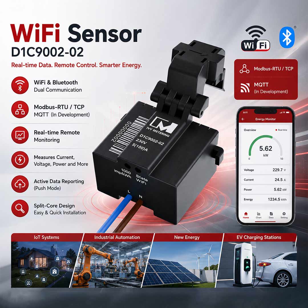 100A 230V Real-time Bidirectional Power Monitor Wifi Current Sensor with BLE Modbus