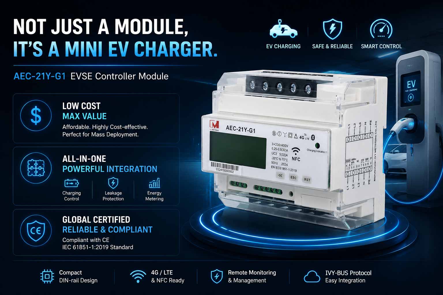 AEC-21Y-G1 OEM 1/3 Phase 32A 22kW AC EV Charger Unit Charging Controller with PWM NFC AEC-21Y-G1 OEM 1/3 Phase 32A 22kW AC EV Charger Unit Charging Controller with PWM NFC