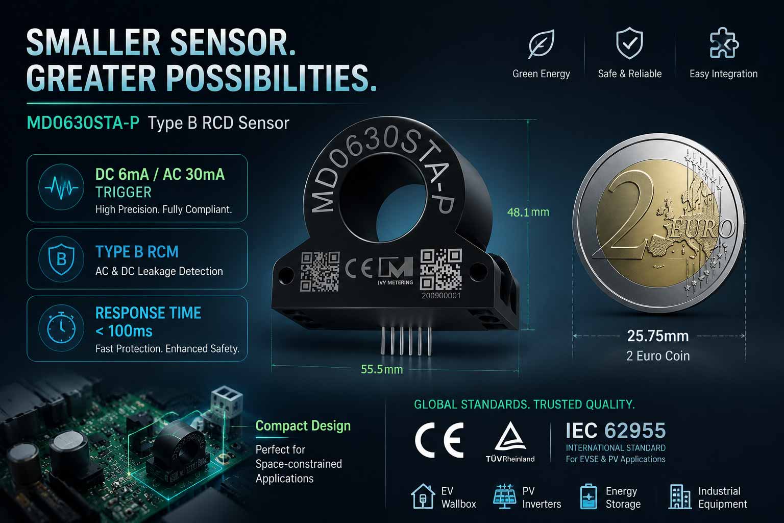 MD0630STA-P PV DC Leakage Monitoring Sensor Solar Inverter Earth Fault Detector with Alarm Ouput MD0630STA-P PV DC Leakage Monitoring Sensor Solar Inverter Earth Fault Detector with Alarm Ouput
