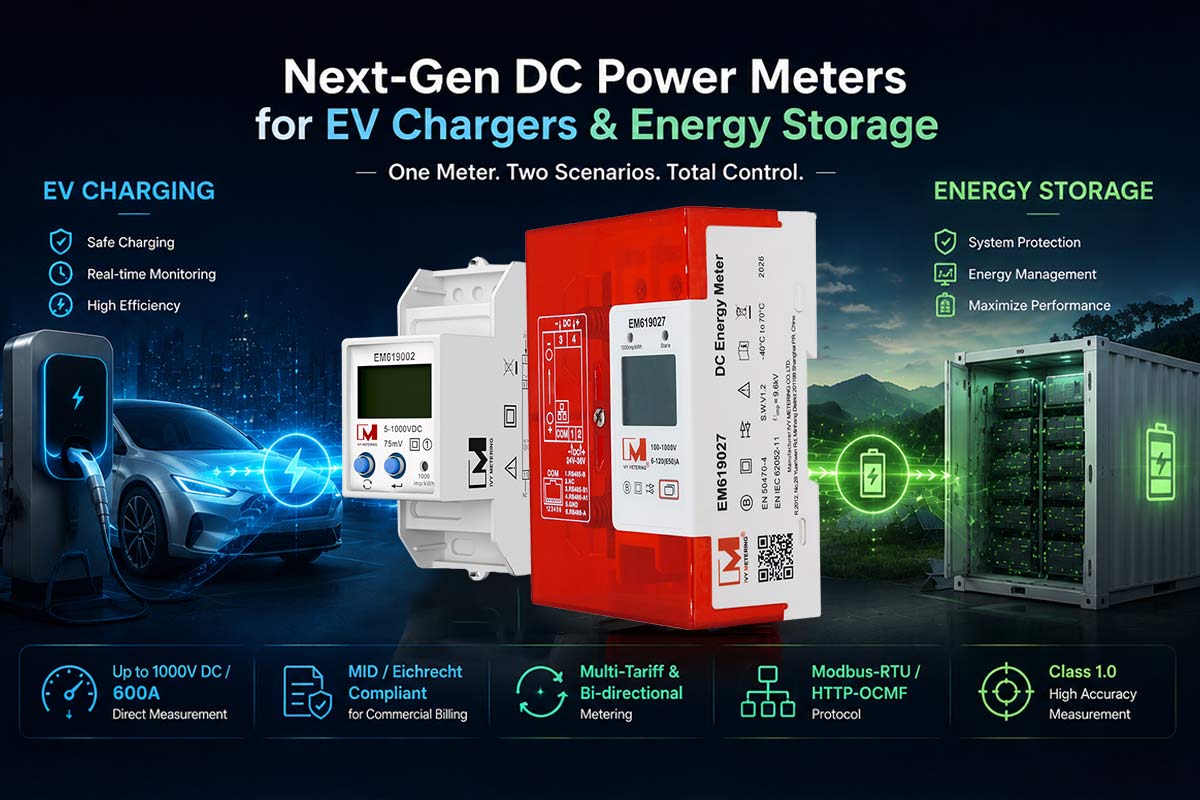 EM619001 MID IP51 400A 1000V Din Rail RS485 Modbus V2G Bidirectional DC Energy Meter for EV Charger