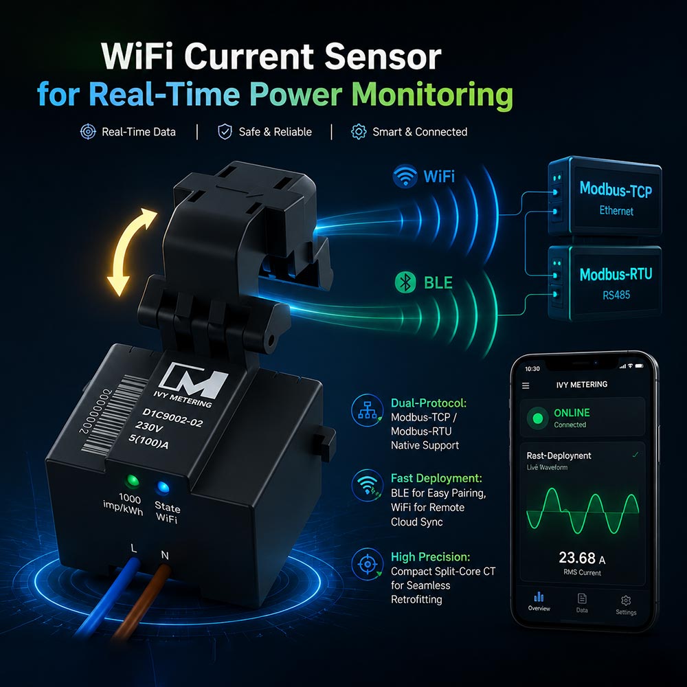 Wireless Current Sensor WiFi Bluetooth Smart Energy Monitor with Modbus Protocol Wireless Current Sensor WiFi Bluetooth Smart Energy Monitor with Modbus Protocol
