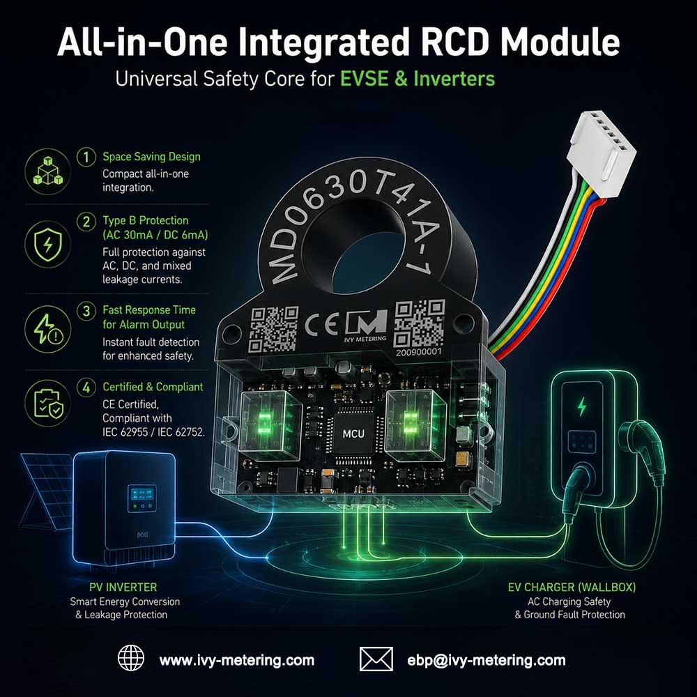 MD0630T41A-1 EVSE RCD Solution IEC62955 Integrated 30mA AC 6mA DC Residual Current Detection RCM Sensor MD0630T41A-1 EVSE RCD Solution IEC62955 Integrated 30mA AC 6mA DC Residual Current Detection RCM Sensor