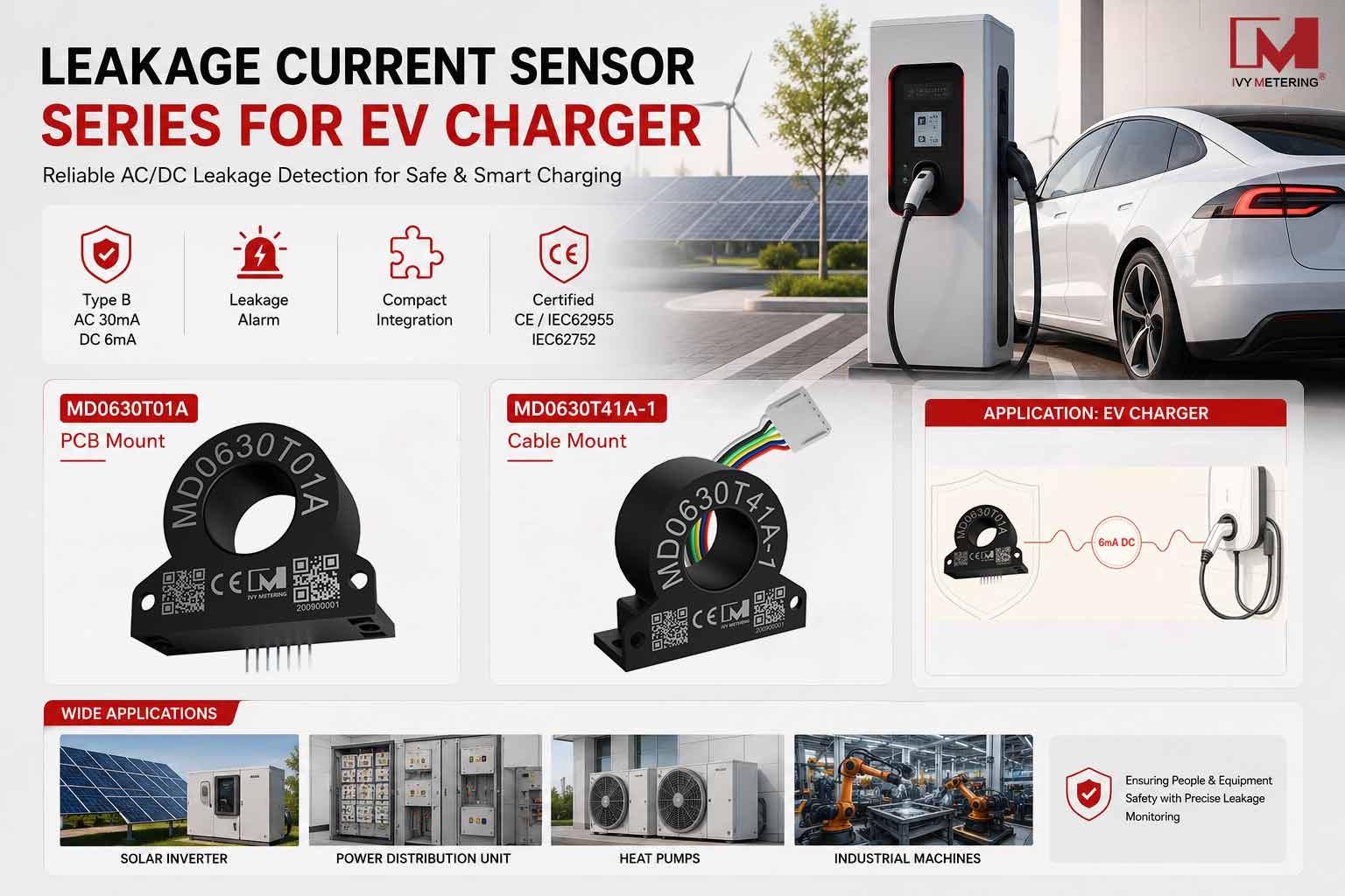 MD0630T01A PCB Mount RCD Module 6mA DC Fault Current Detection Leakage Sensor for EV AC Charger MD0630T01A PCB Mount RCD Module 6mA DC Fault Current Detection Leakage Sensor for EV AC Charger