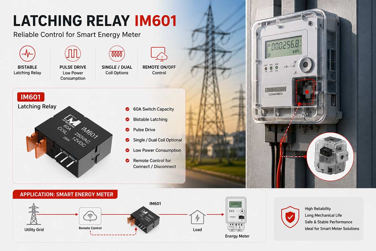 IM601 IEC62055-31 UC2 60A 5V 6V 12V Double Coil AC Magnetic Latching Relay Switch IM601 IEC62055-31 UC2 60A 5V 6V 12V Double Coil AC Magnetic Latching Relay Switch