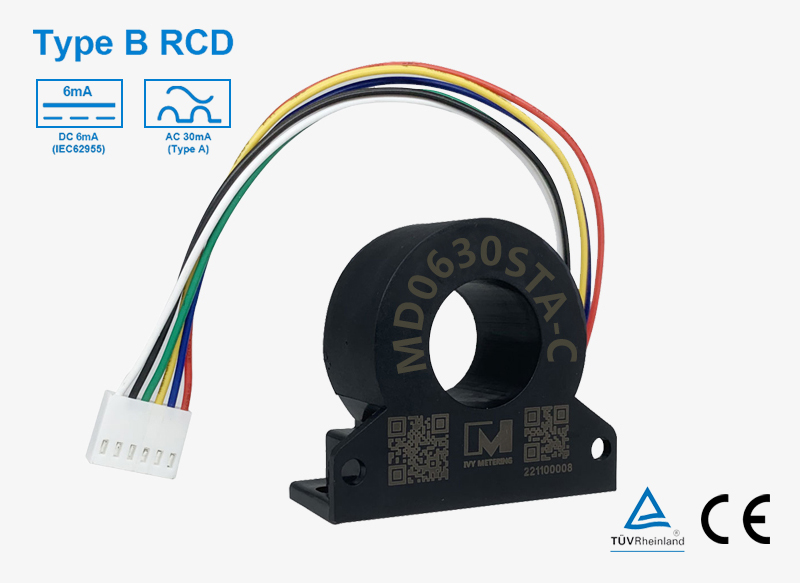 MD0630STA-C IEC62955 UL2231 Integrated RCD Sensor Cable Mount RDC-DD DC 6mA Leakage Detection Device