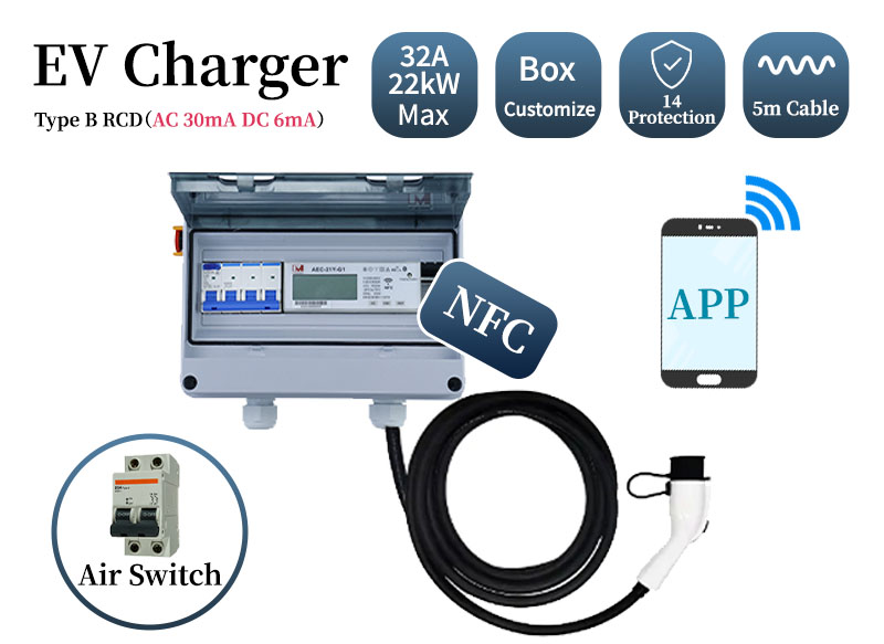 EV AC Charging Station 32A 22kW Type 2 4G OCPP Built-in Meter Relay RCMU